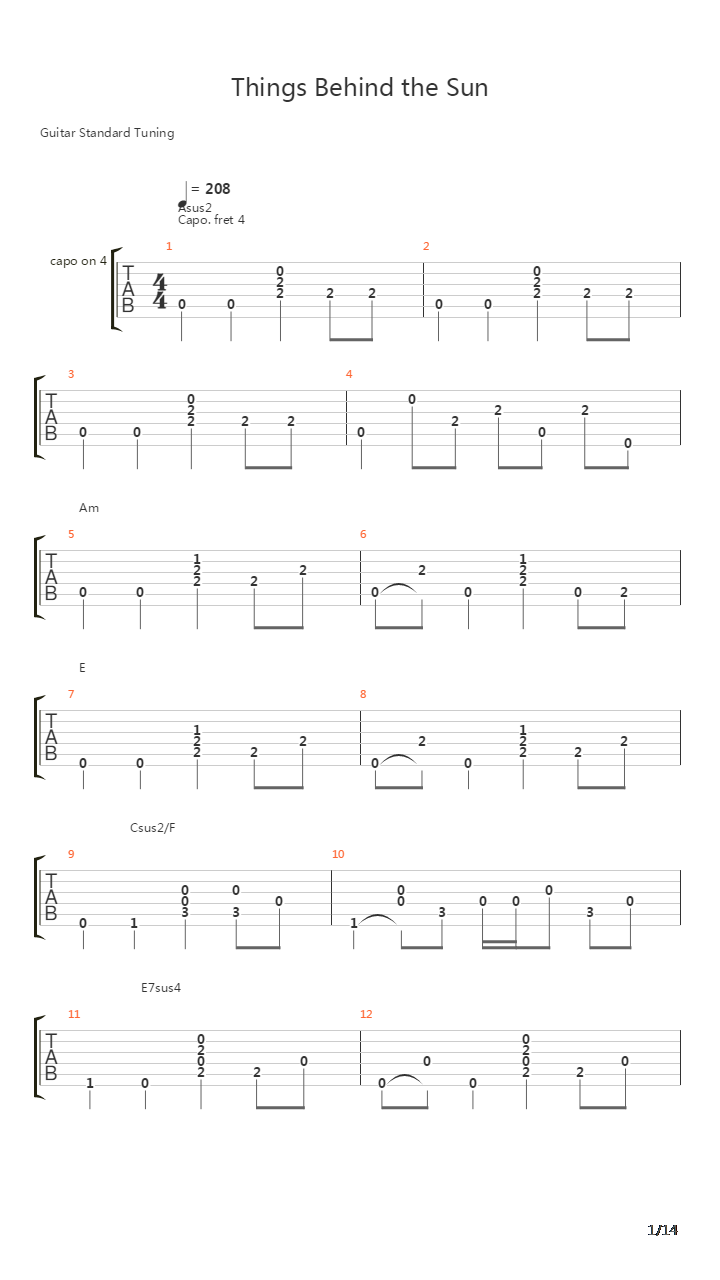 Things Behind The Sun吉他谱