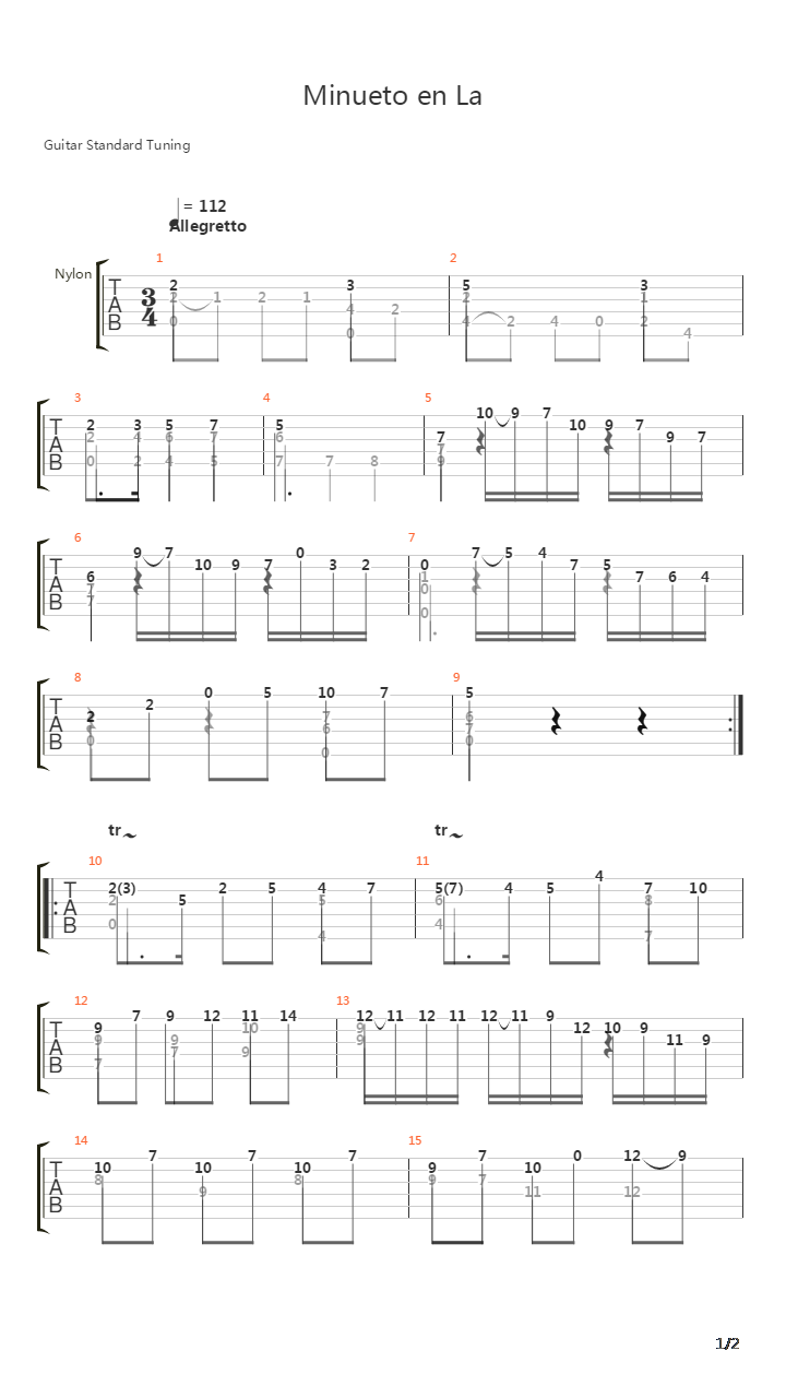 Minueto En La吉他谱