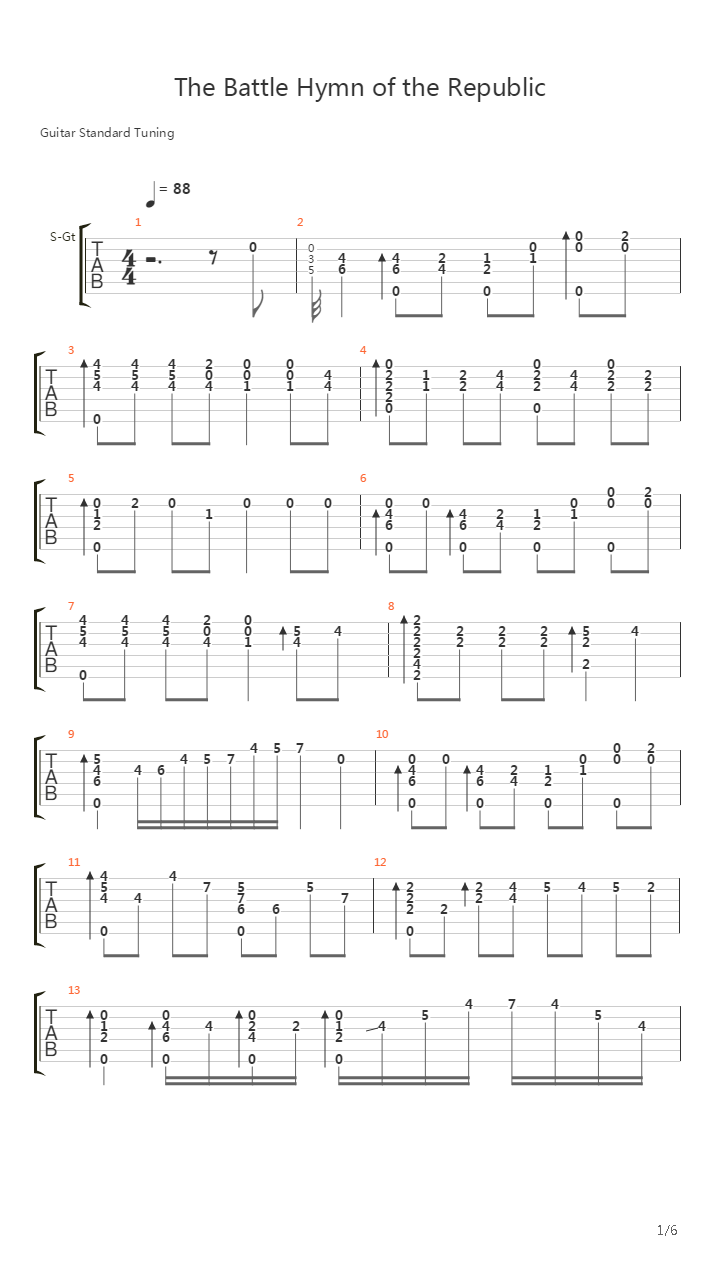 The Battle Hymn of the Republic(共和国战歌)吉他谱