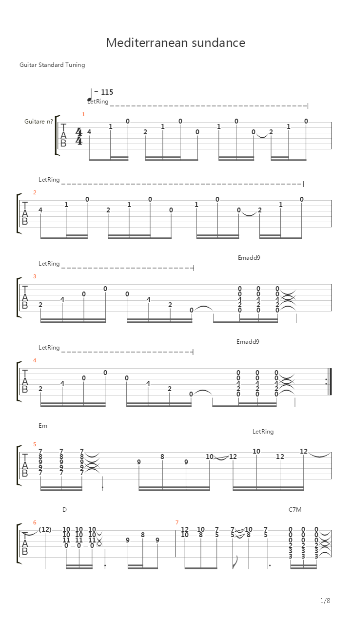 Mediterranean Sundance吉他谱