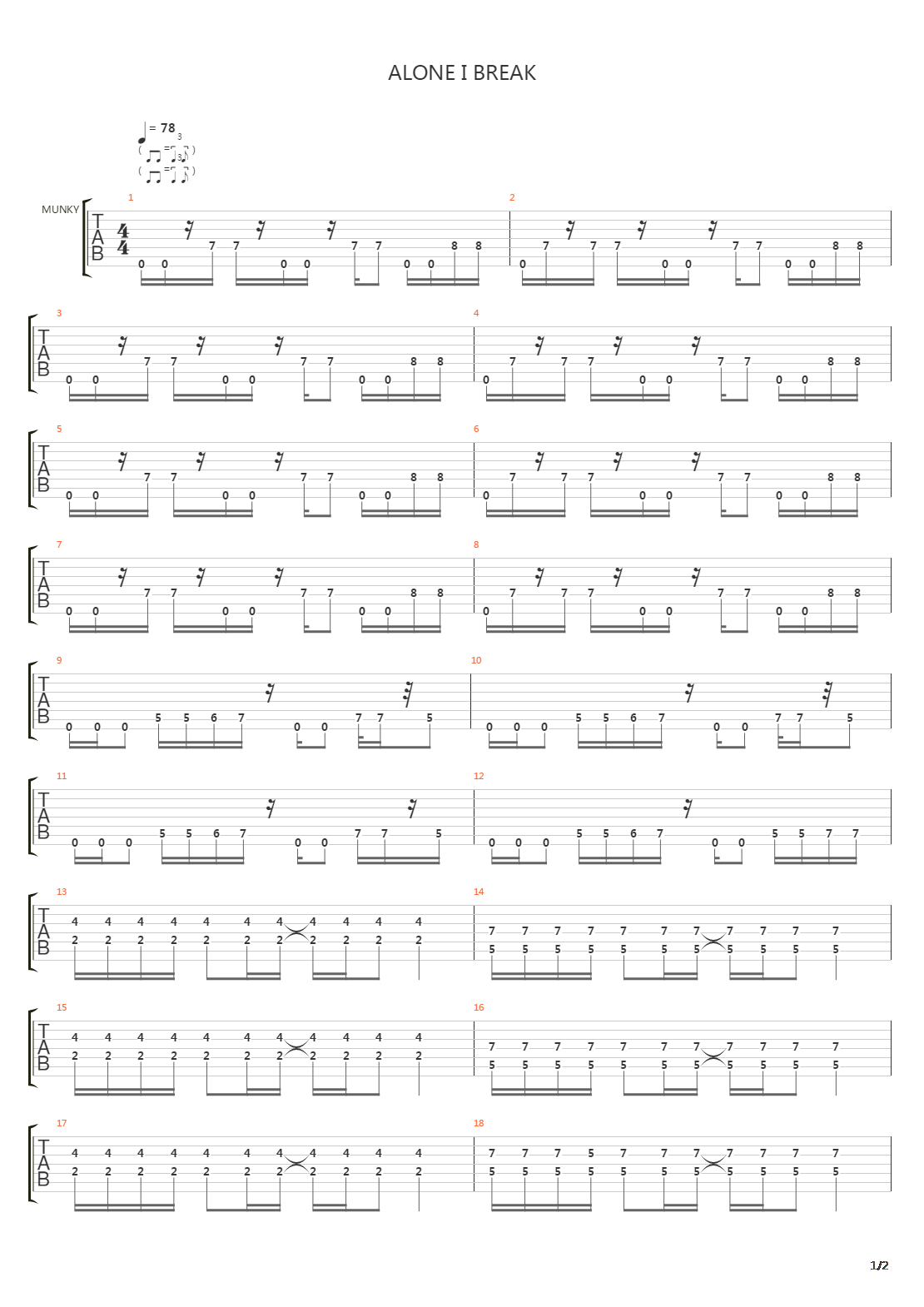 Alone I Break吉他谱