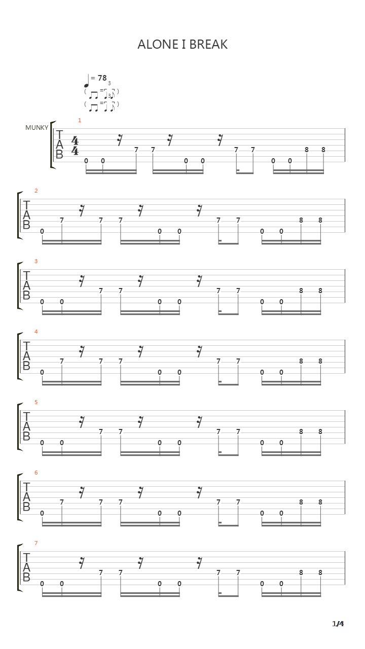 Alone I Break吉他谱