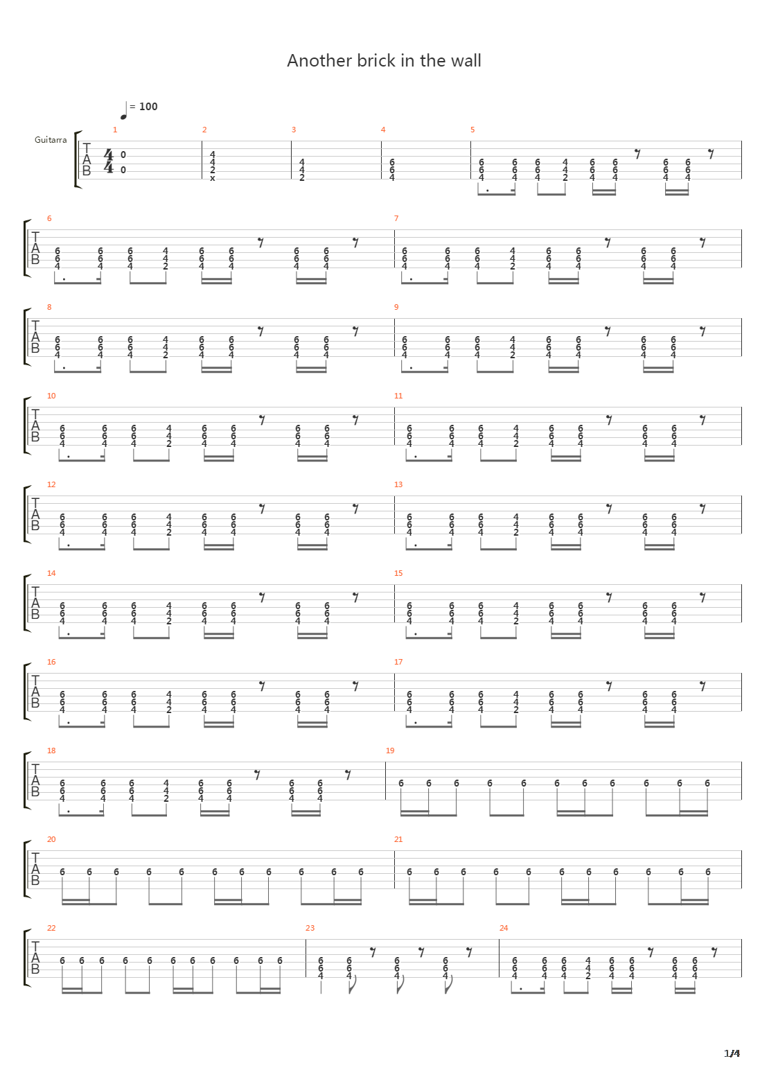 Another Brick In The Wall吉他谱