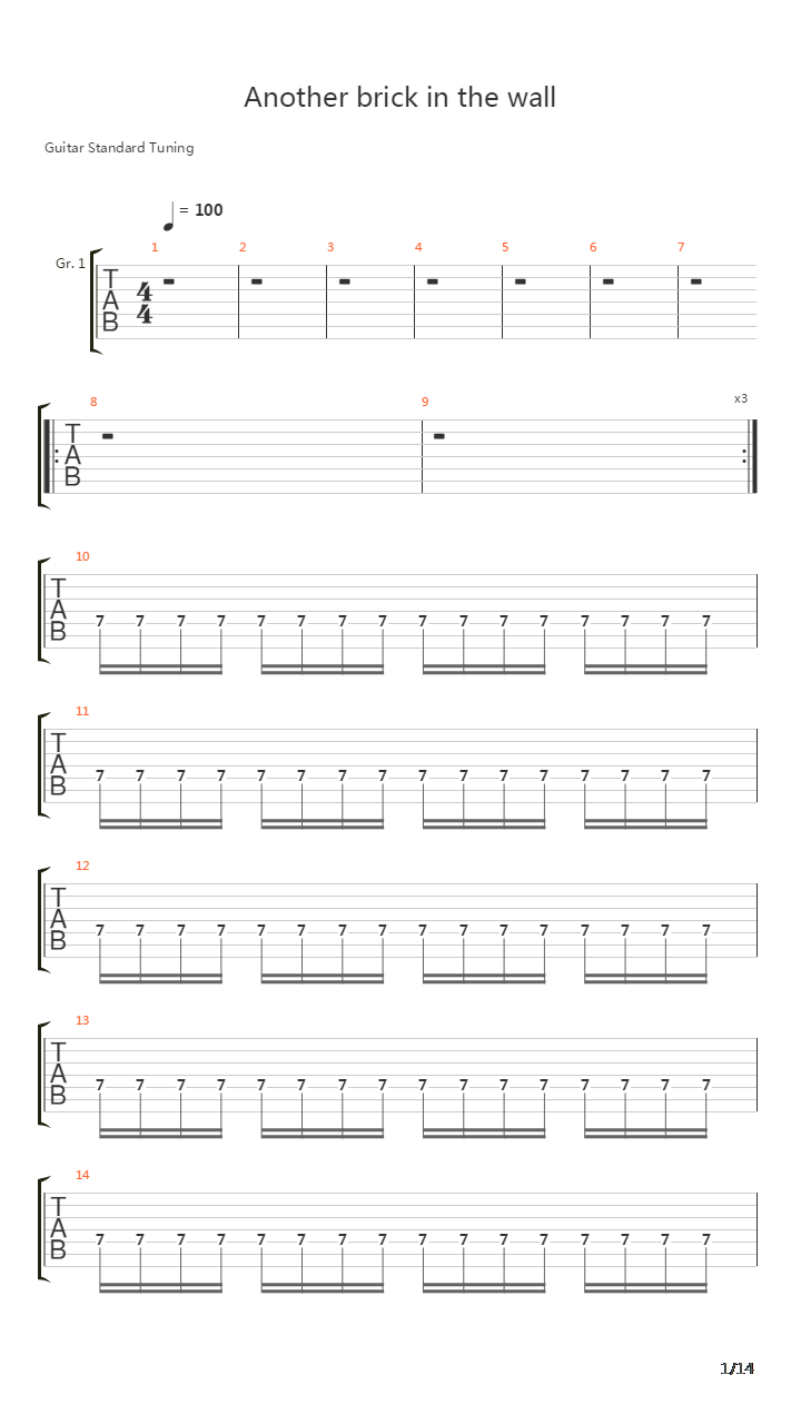 Another Brick In The Wall吉他谱
