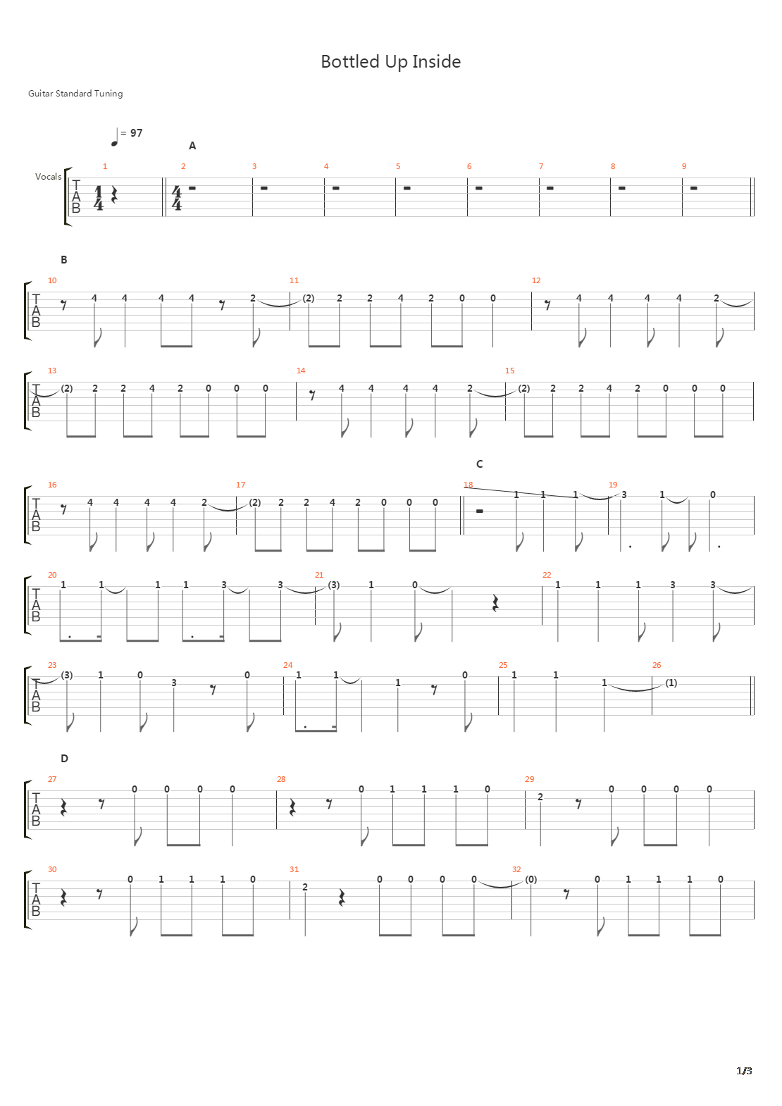 Bottled Up Inside吉他谱