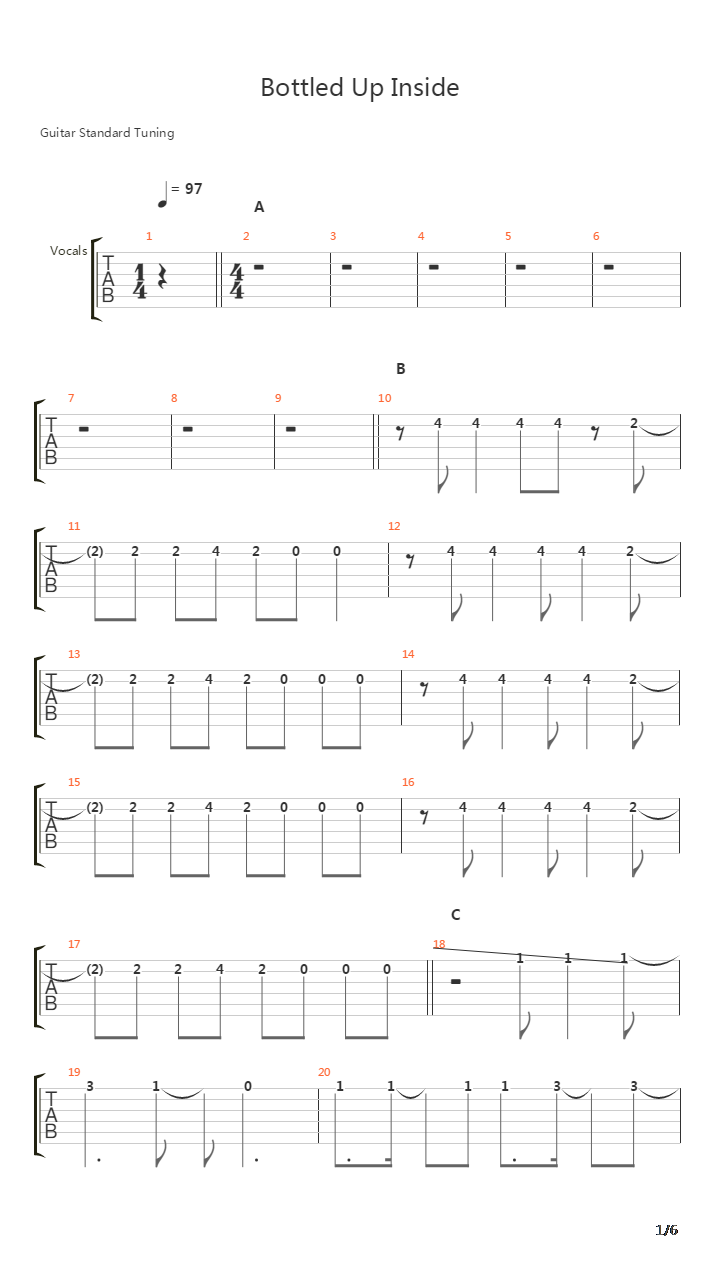 Bottled Up Inside吉他谱