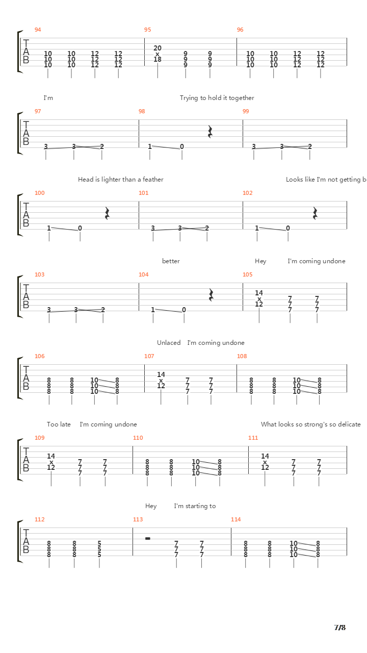Coming Undone吉他谱