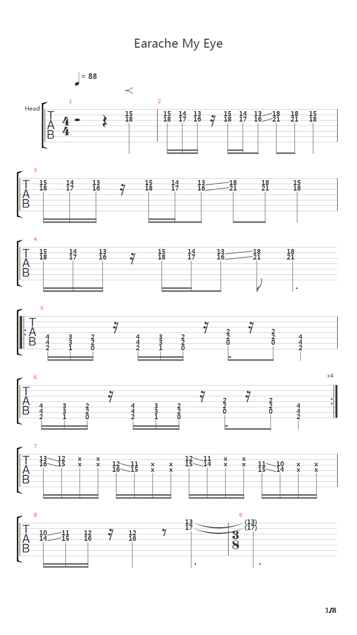 Earache My Eye吉他谱