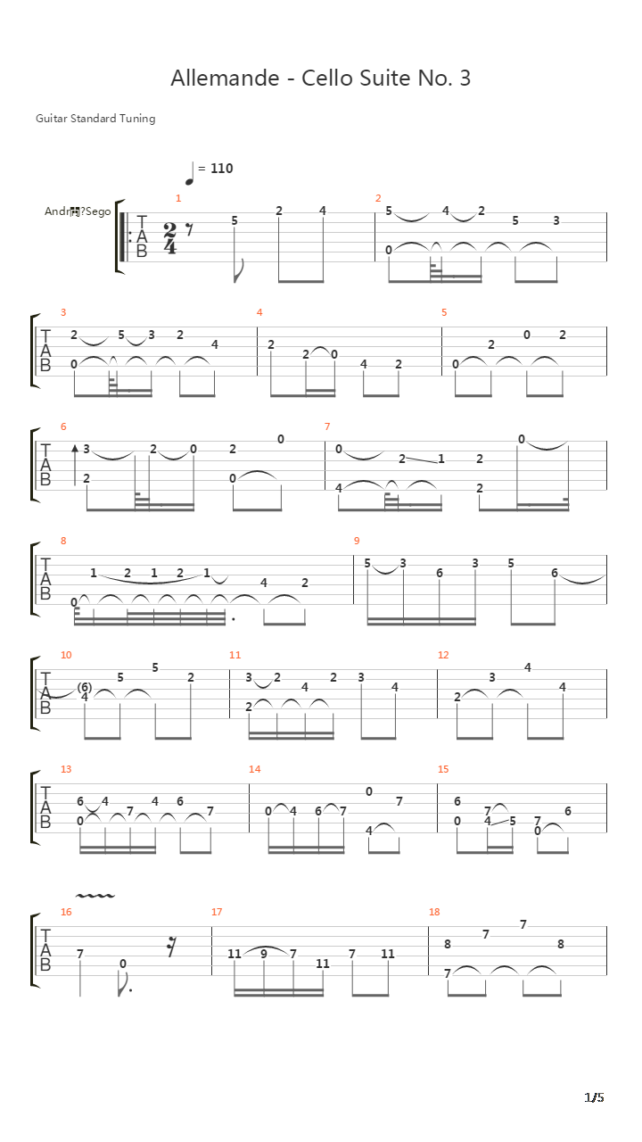 Allemande - Cello Suite No 3吉他谱