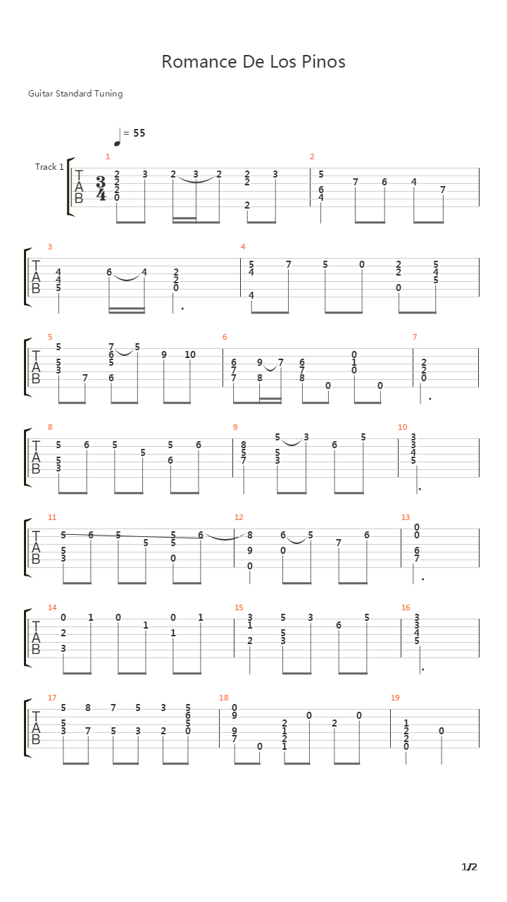 Romance De Los Pinos吉他谱