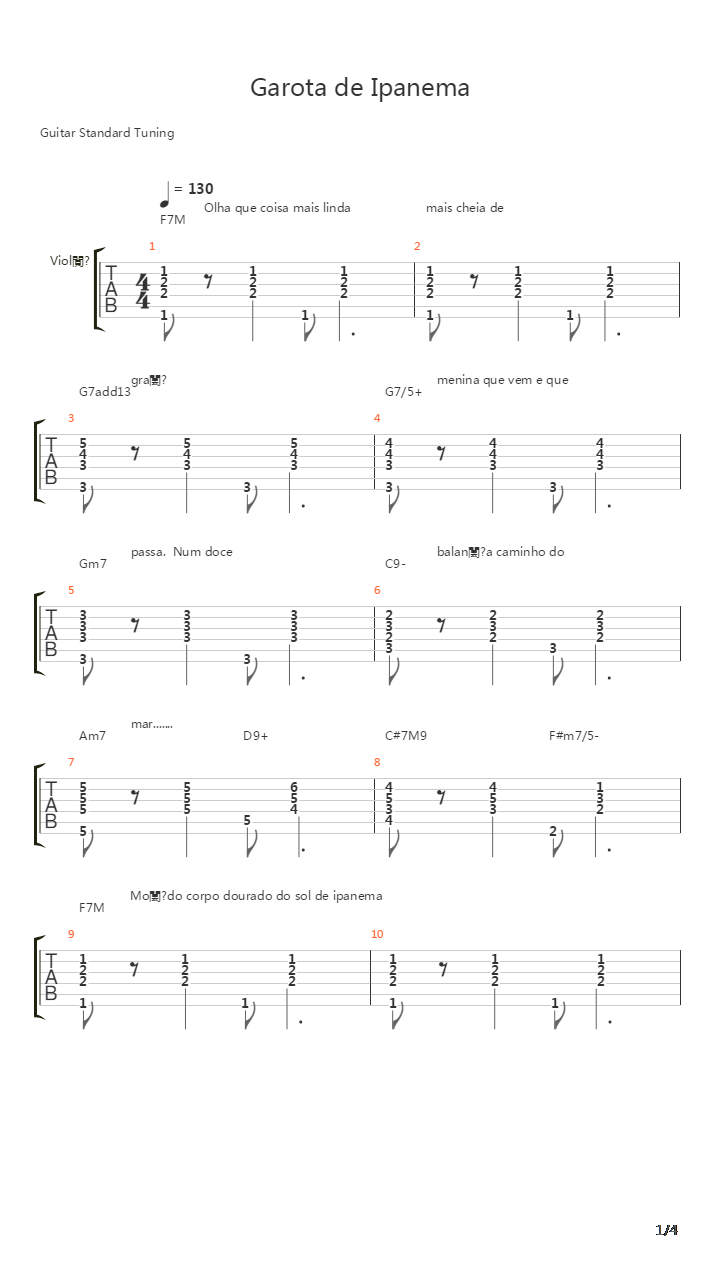 Garota De Ipanema吉他谱