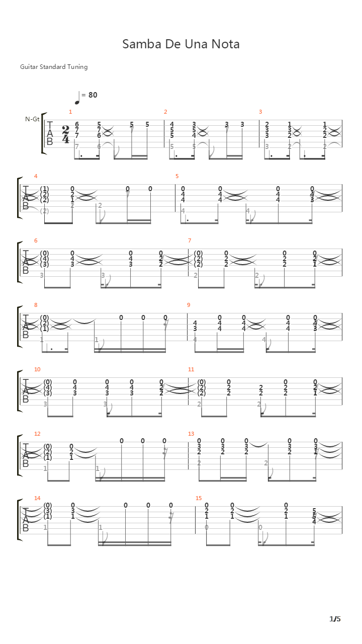 One Note Samba-samba De Una Nota吉他谱