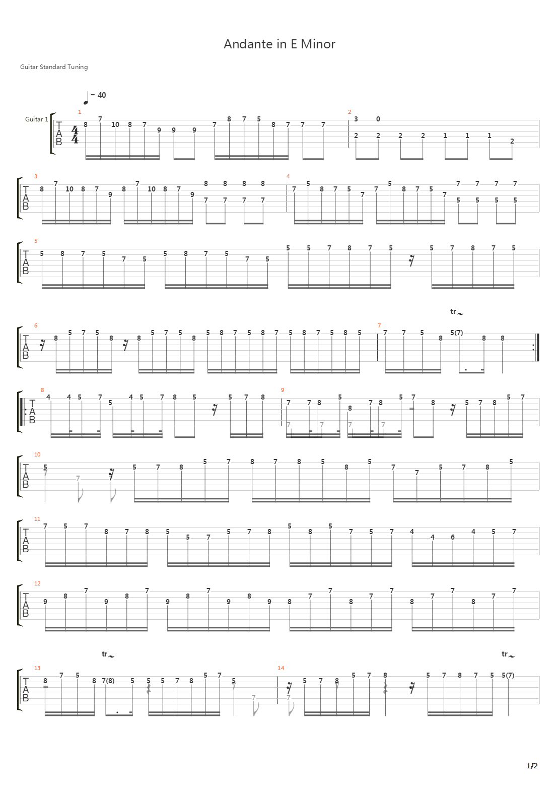 Andante In E Minor吉他谱