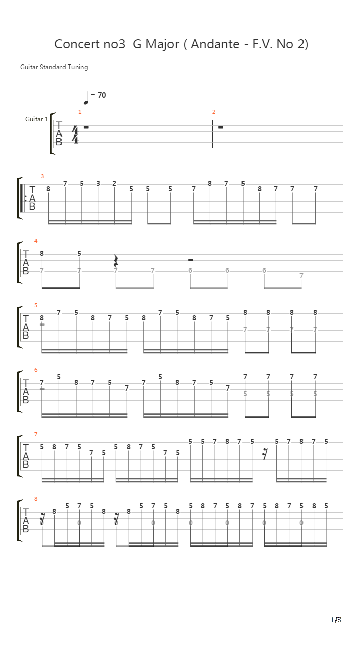 Concert No 3 G Major Andante - Fv No 2吉他谱