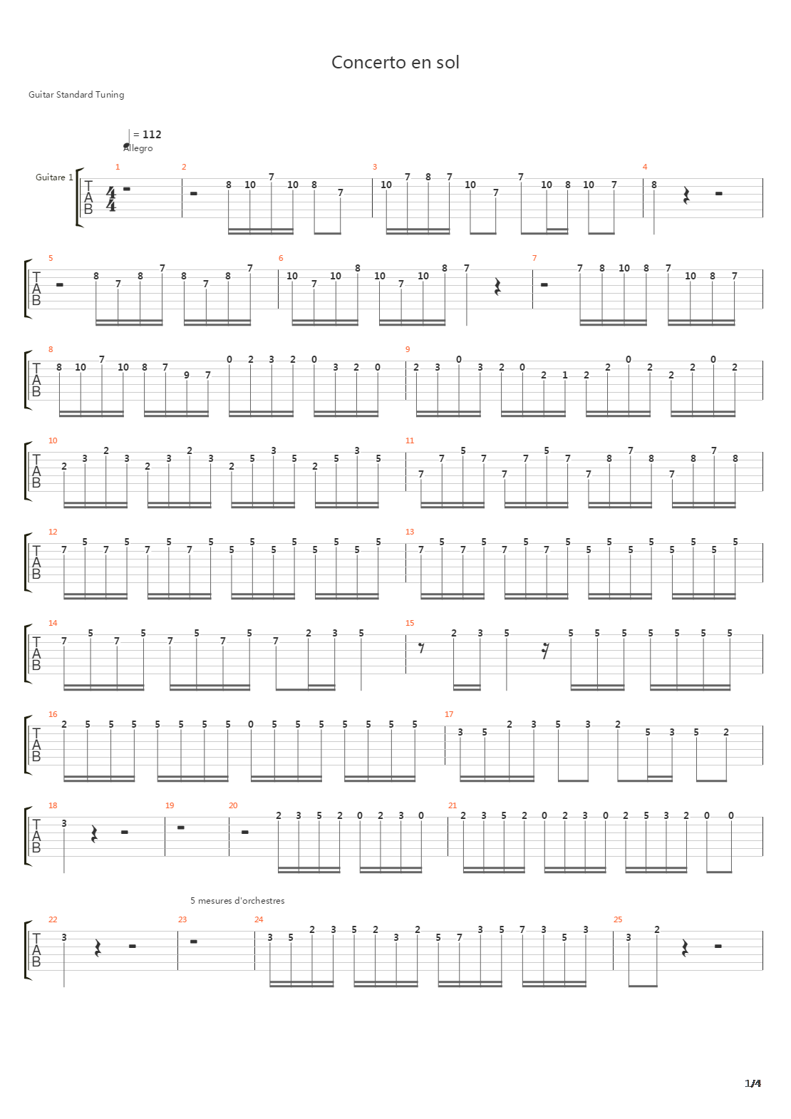 Concerto En Sol 1er Mouvement吉他谱