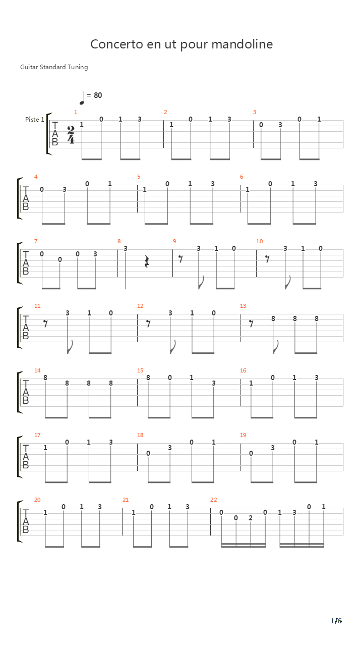 Concerto En Ut Pour Mandoline吉他谱