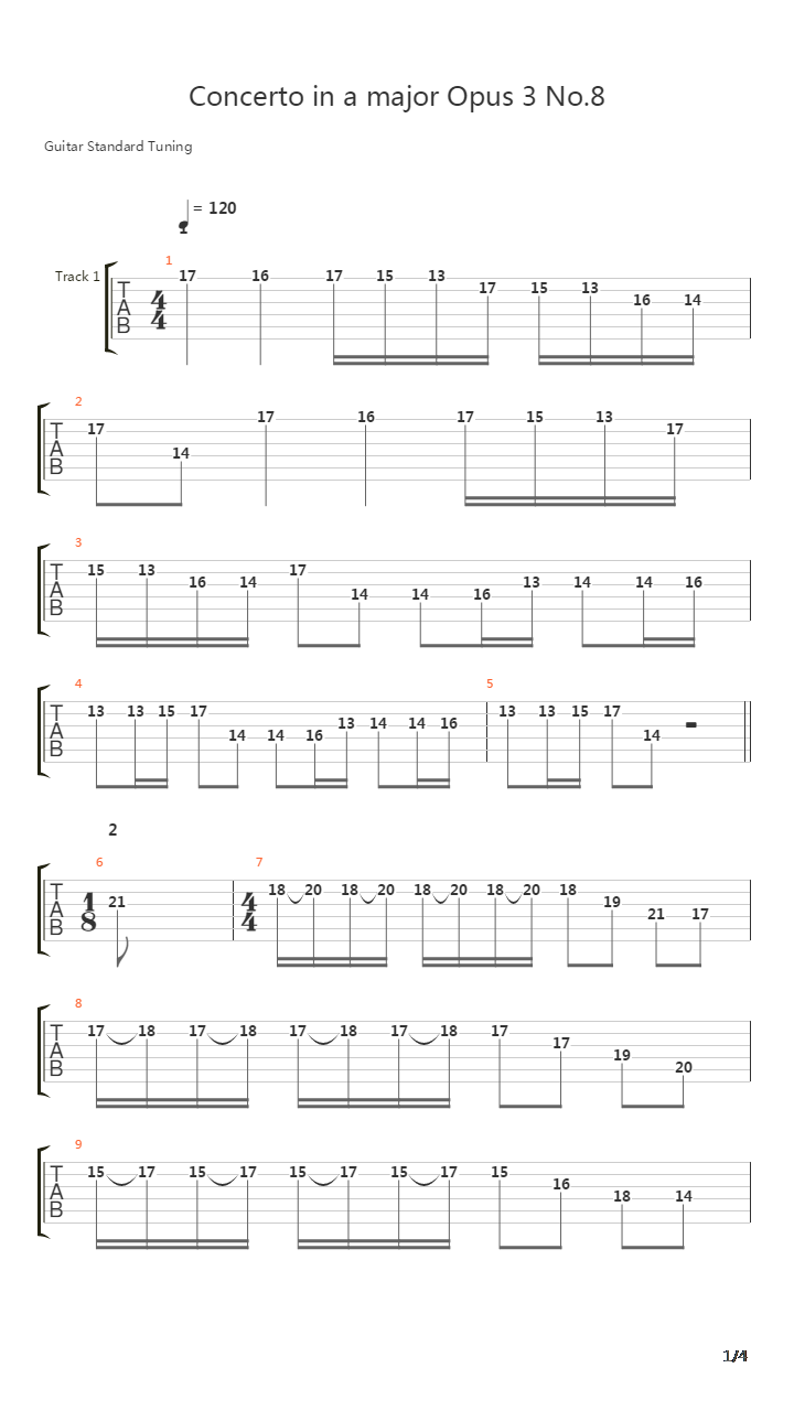 Concerto In A Major Opus 3 No 8吉他谱