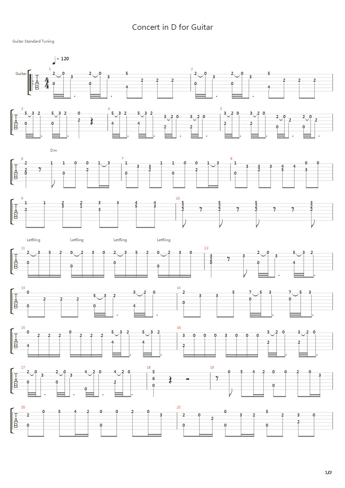 Consert In D For吉他谱