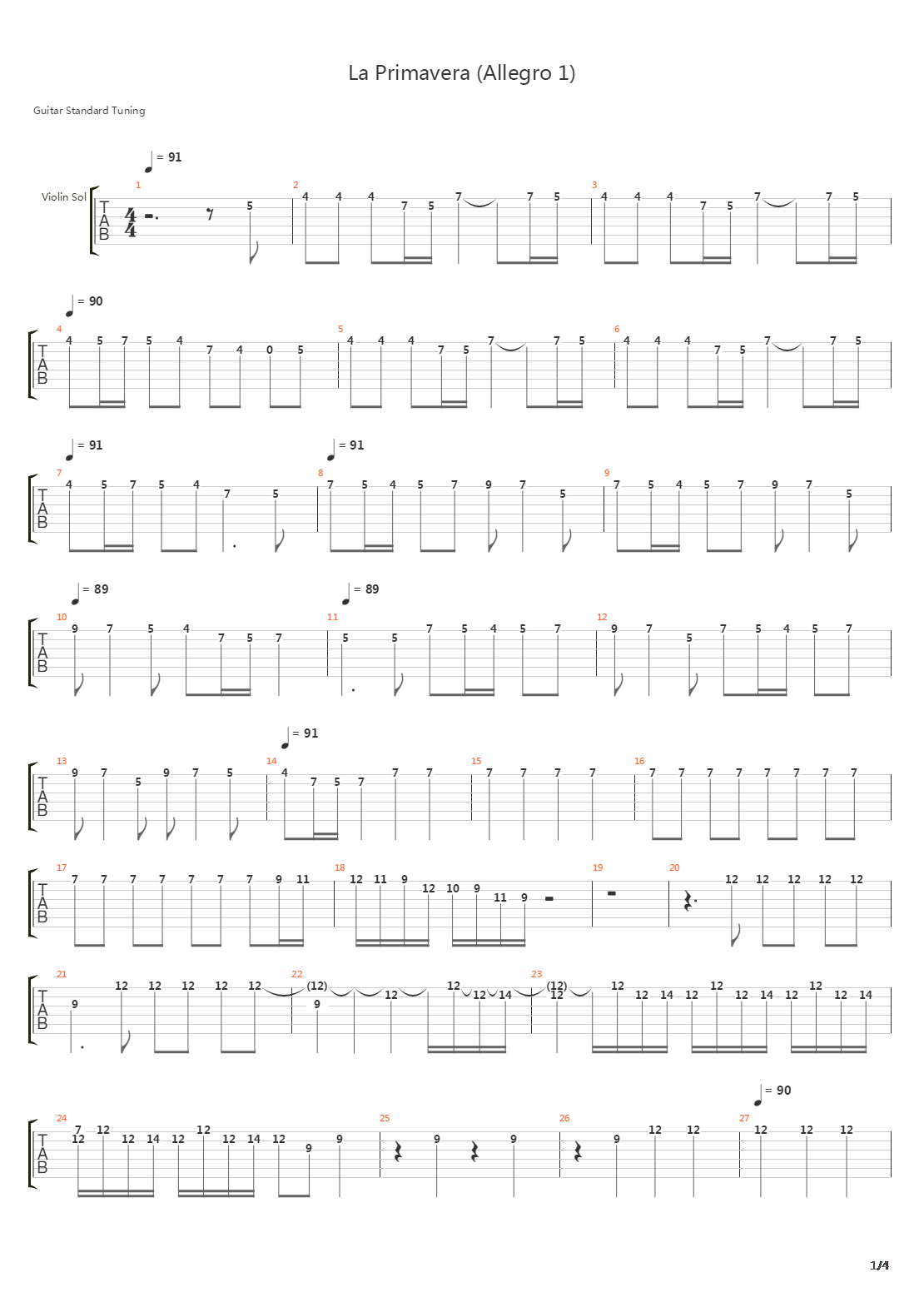 La Primavera Allegro 1吉他谱