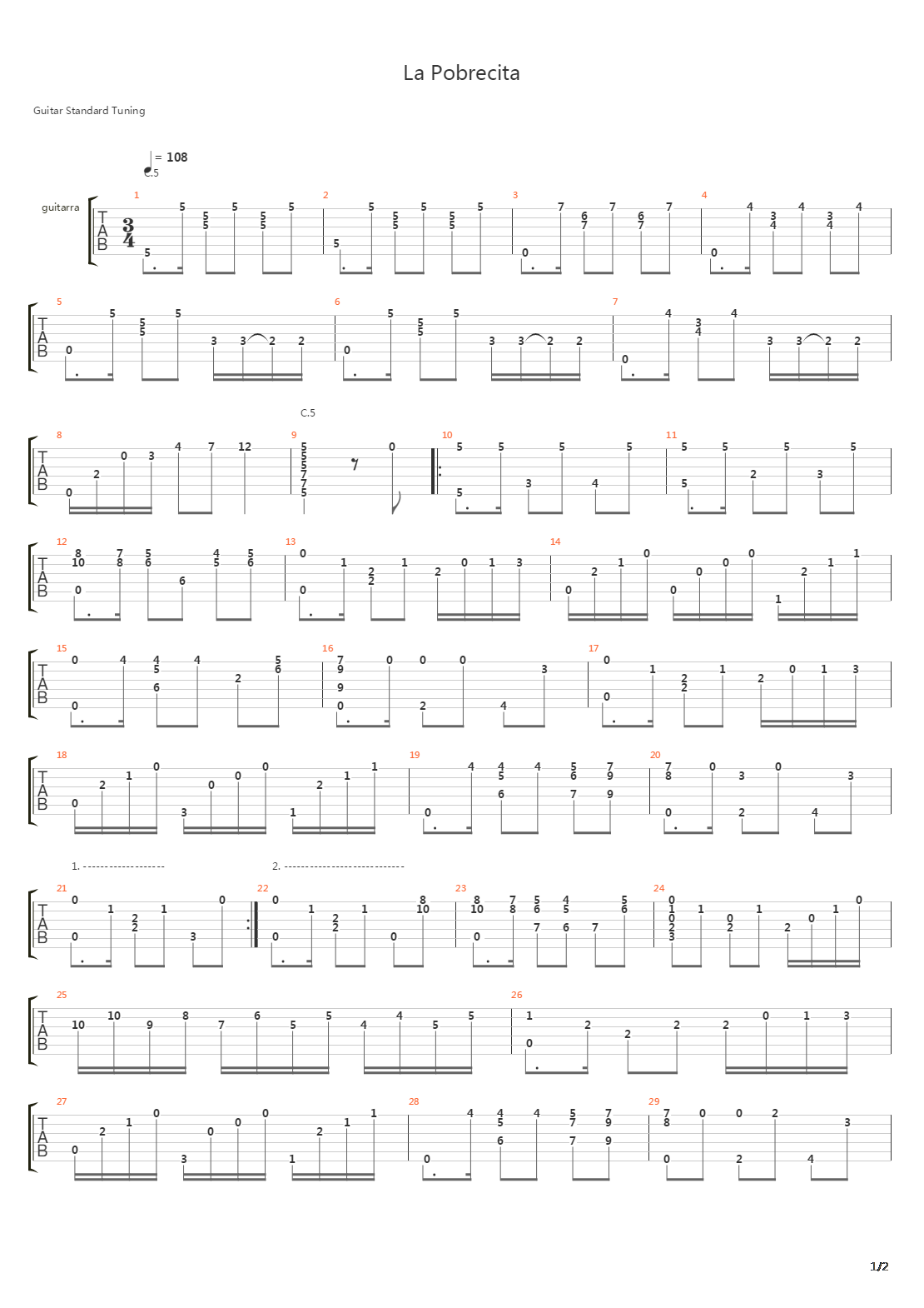 La Pobricita吉他谱