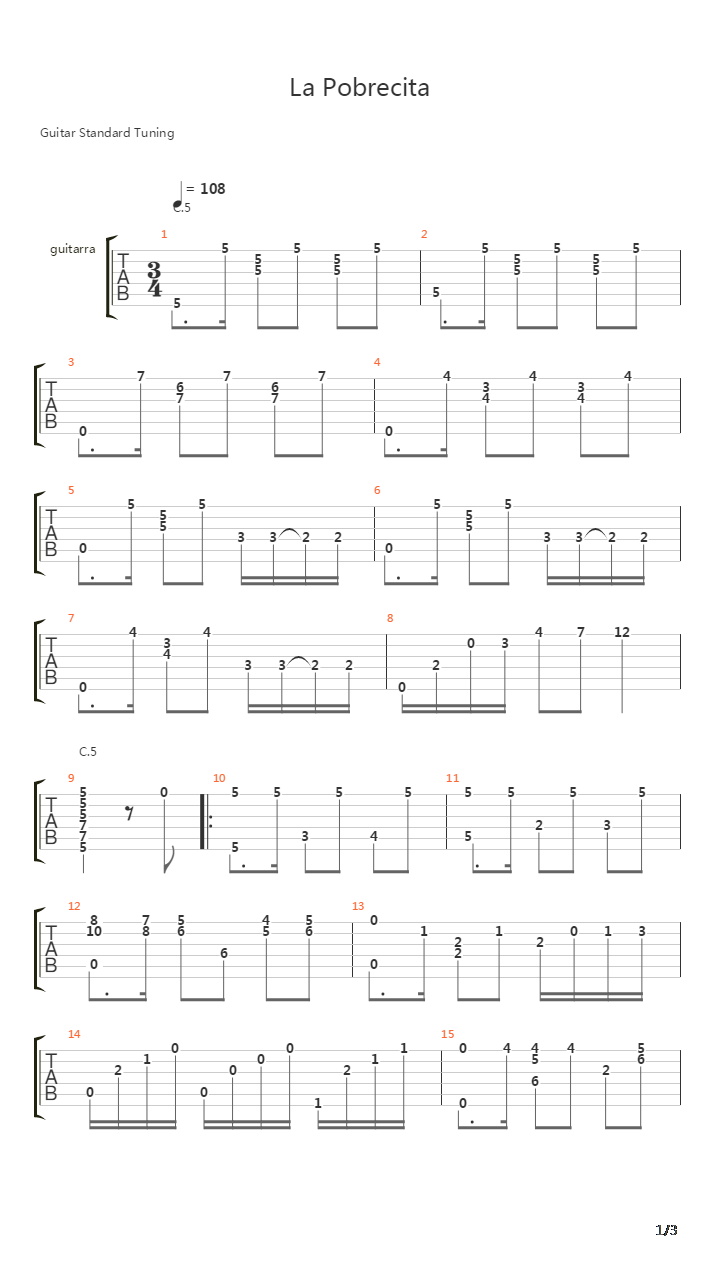 La Pobricita吉他谱
