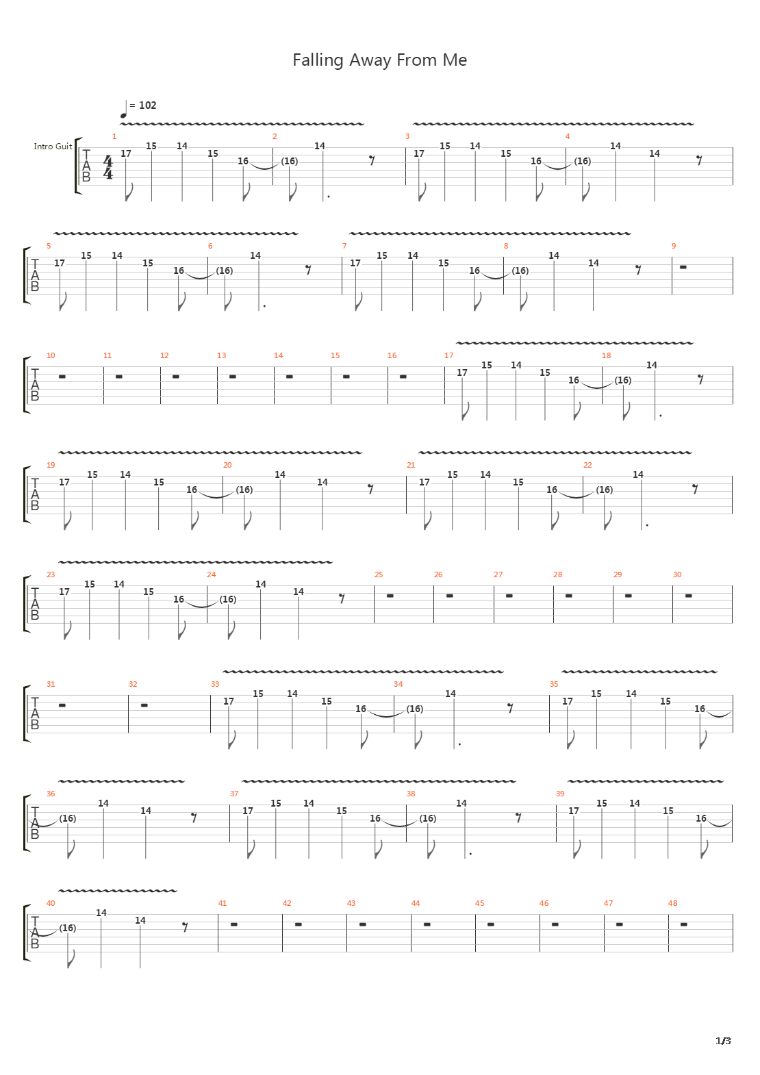 Falling Away From Me吉他谱