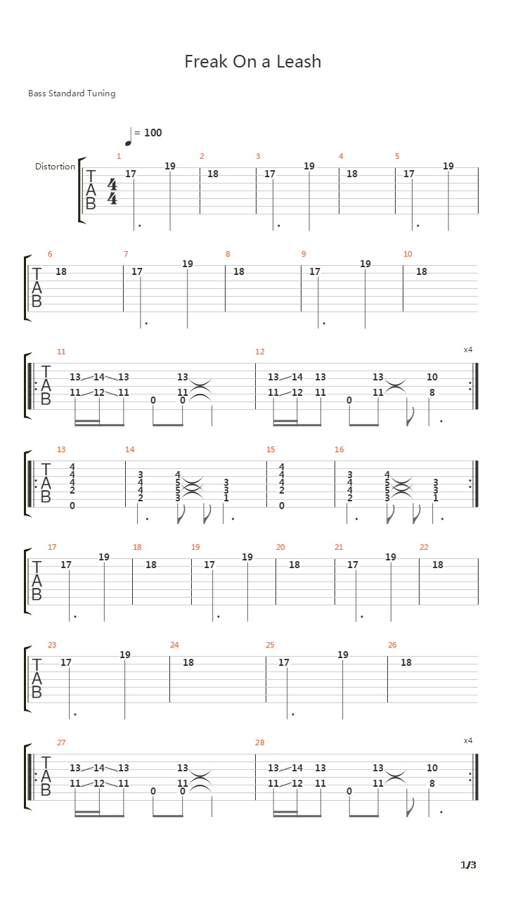 Freak On A Leash吉他谱