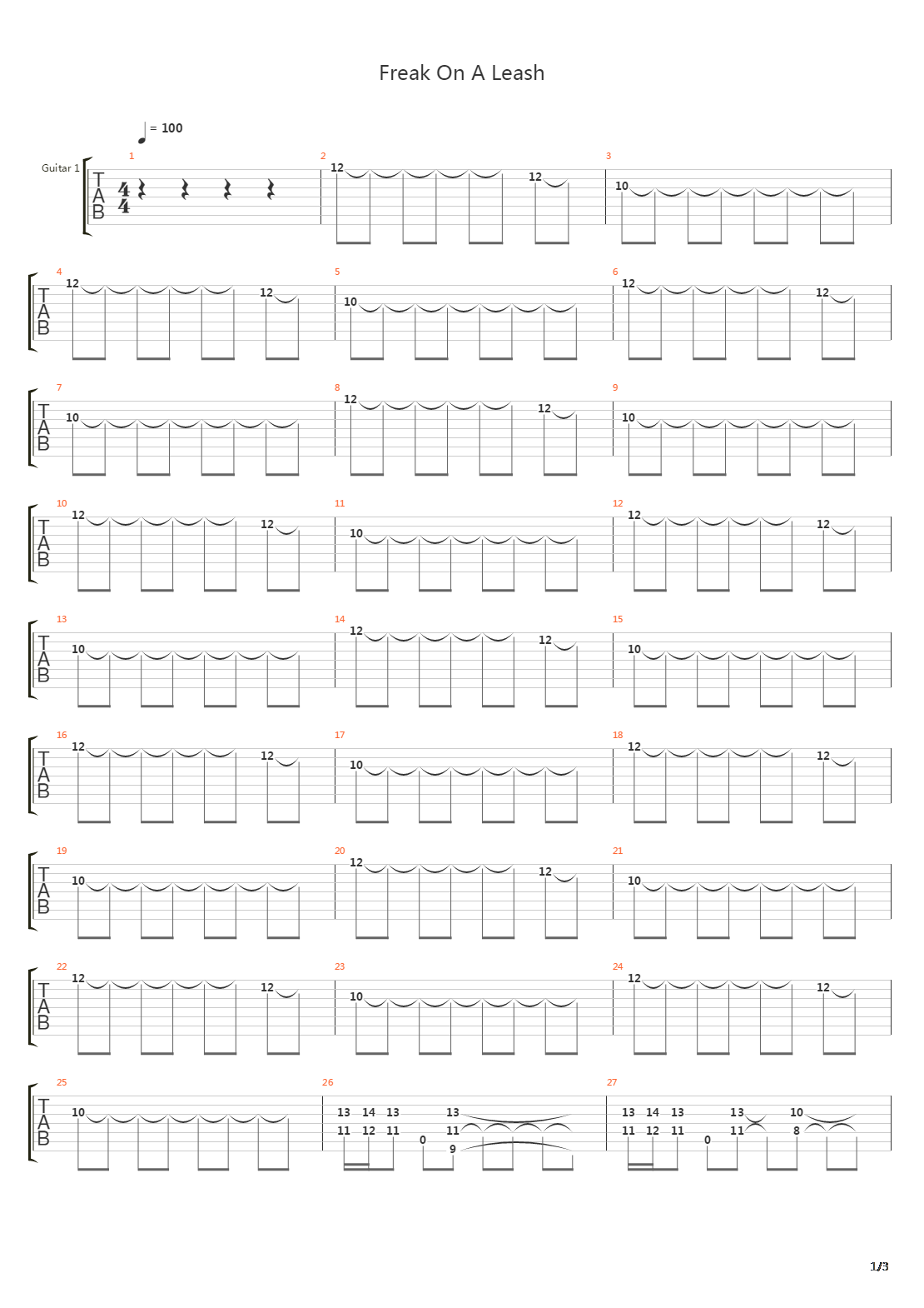 Freak On A Leash吉他谱
