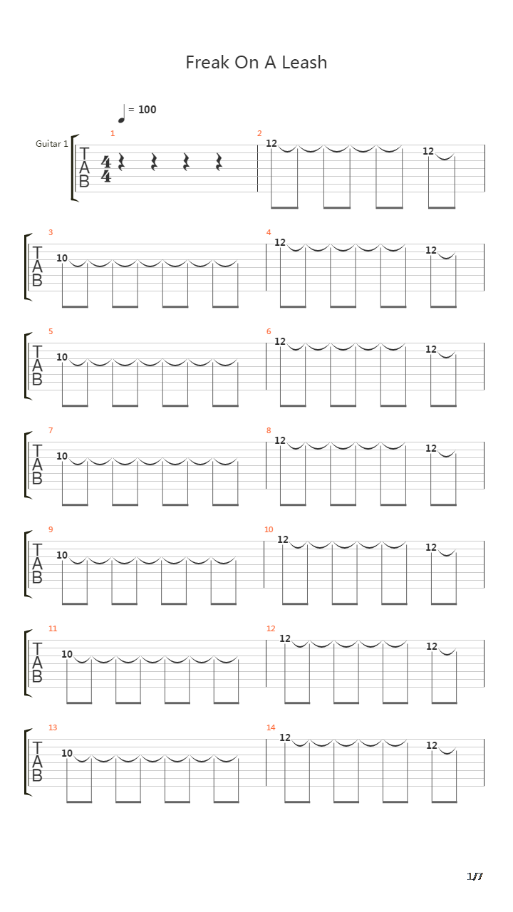 Freak On A Leash吉他谱