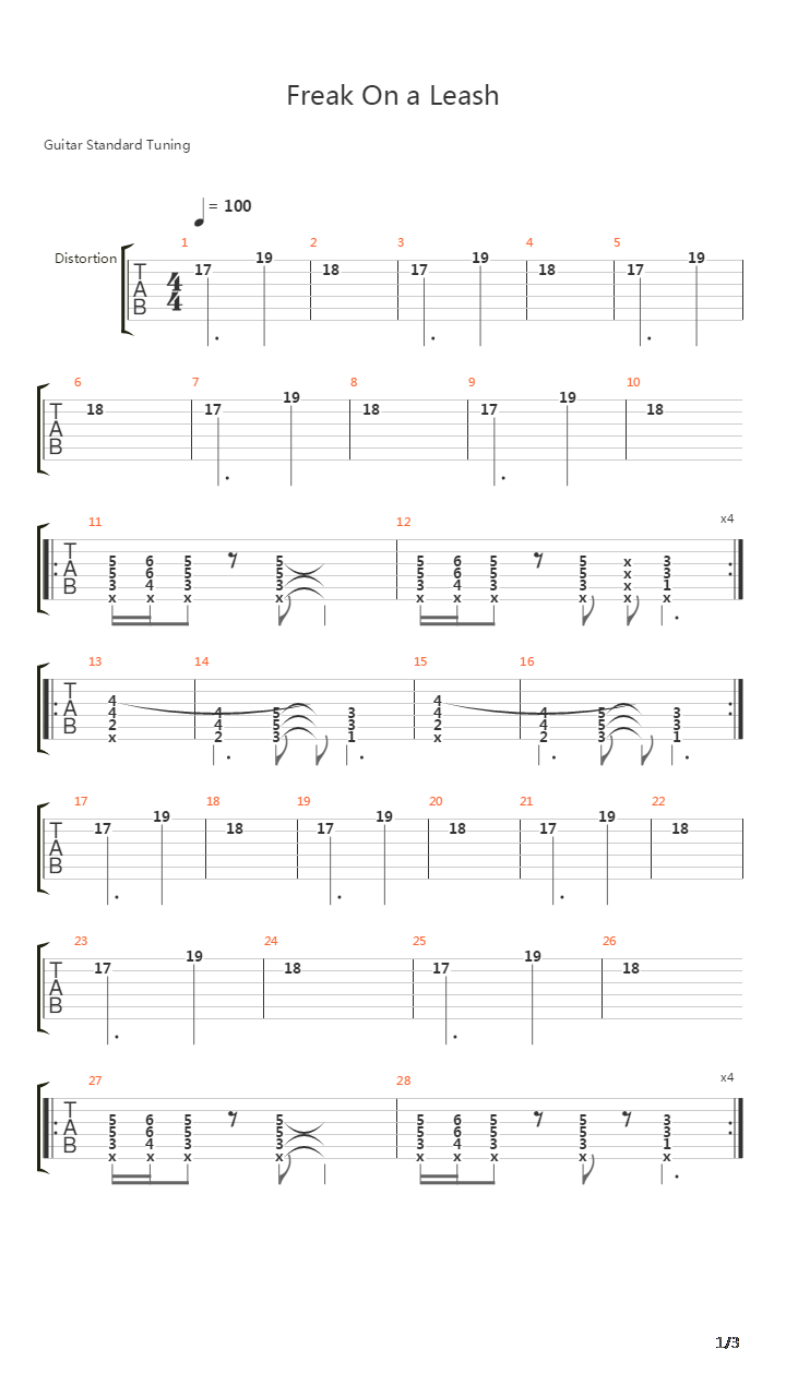 Freak On A Leash吉他谱