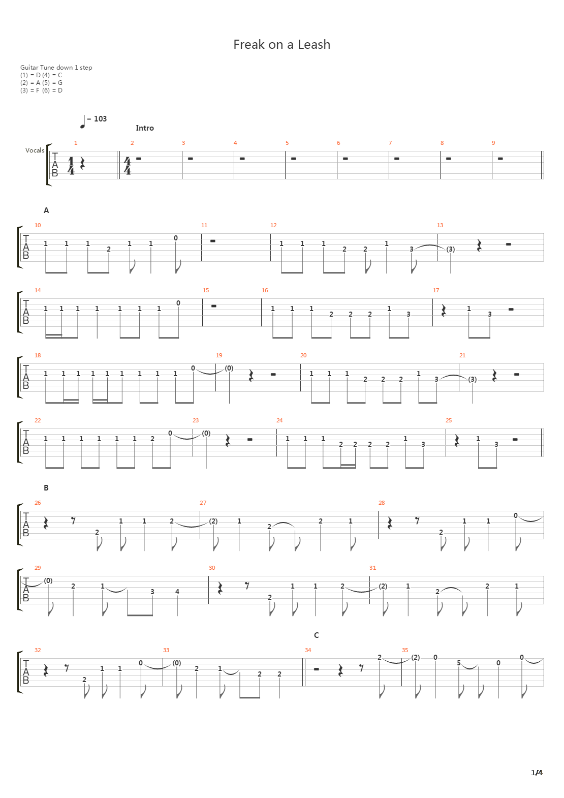 Freak On A Leash吉他谱