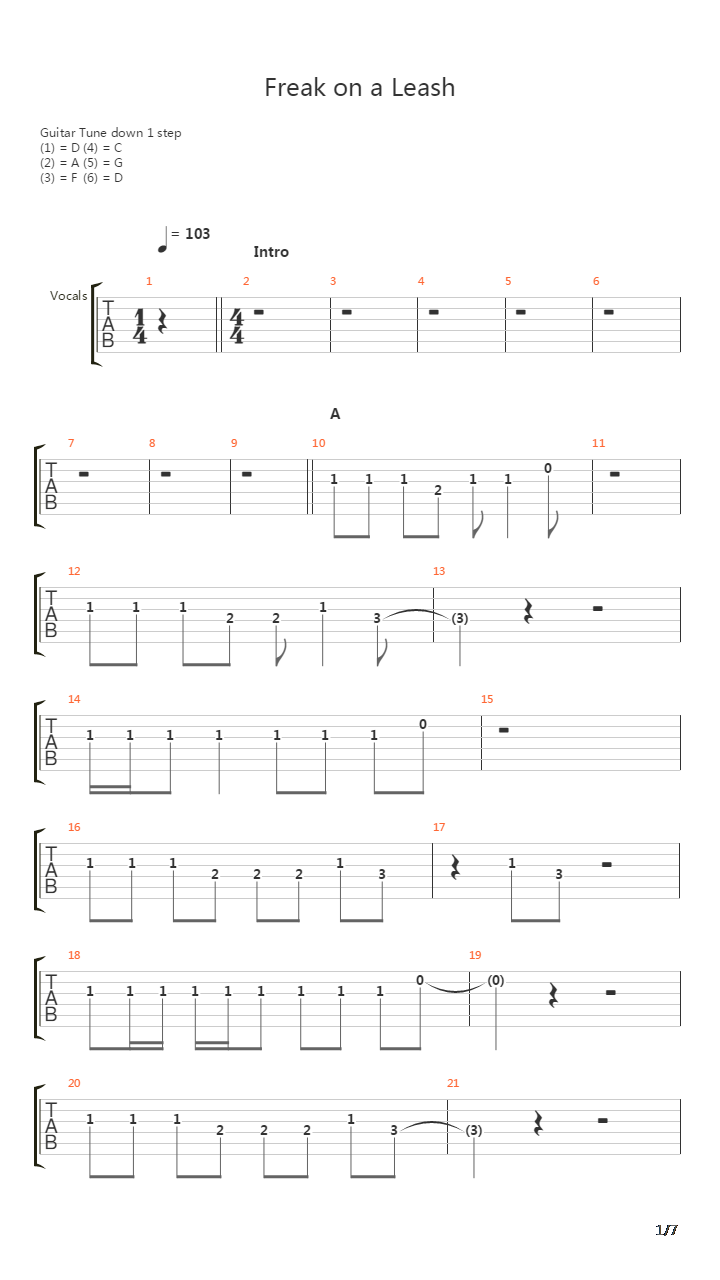 Freak On A Leash吉他谱