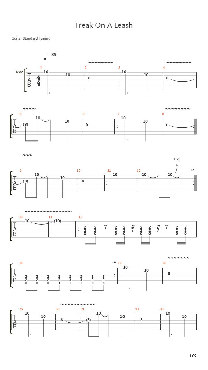 Freak On A Leash吉他谱