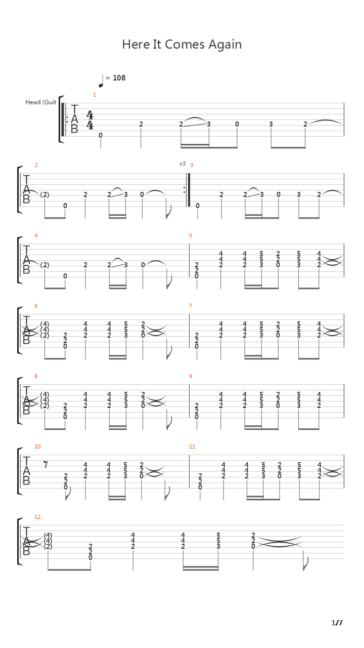 Here It Comes Again吉他谱