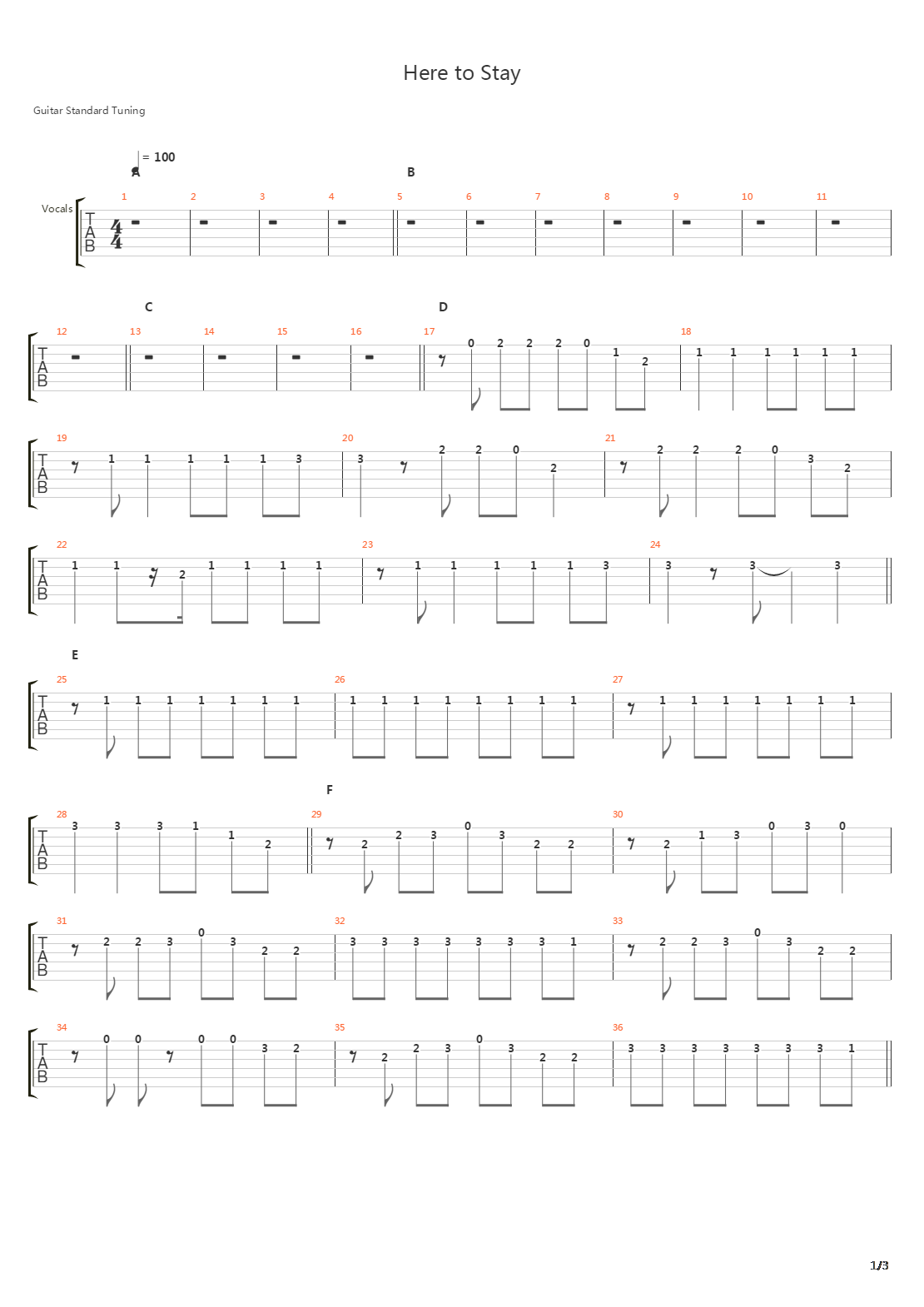 Here To Stay吉他谱