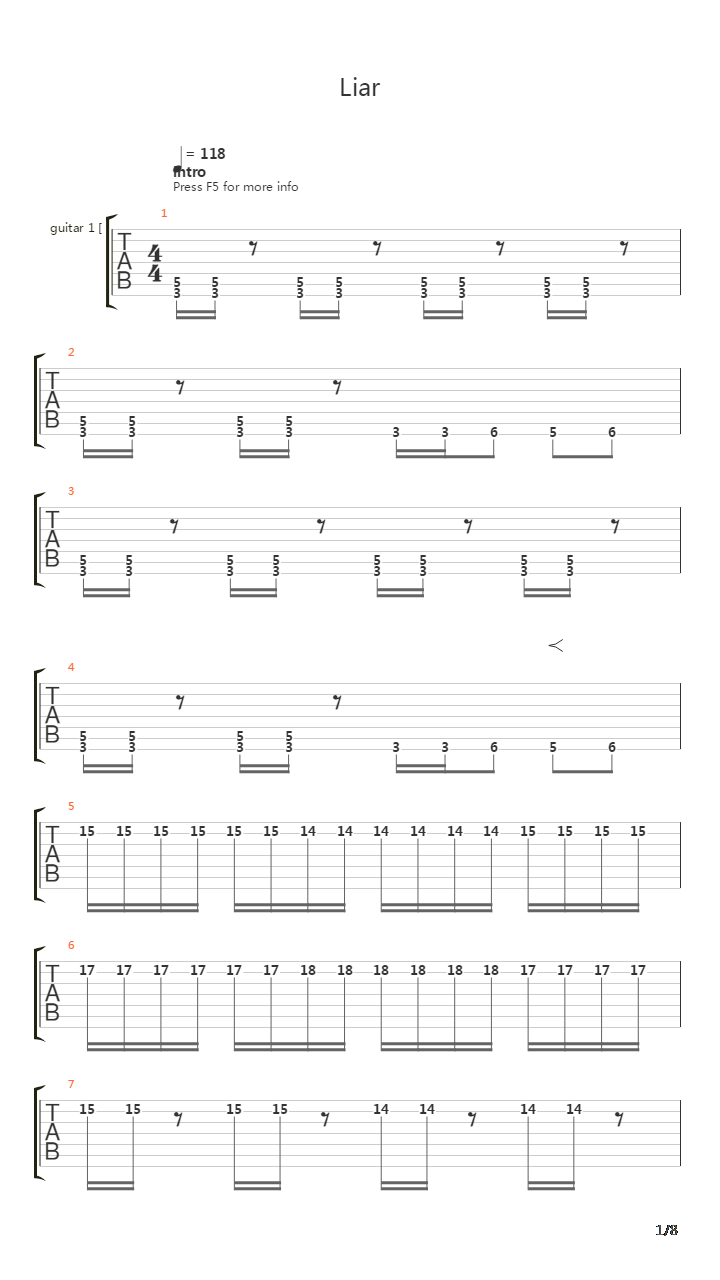 Liar吉他谱