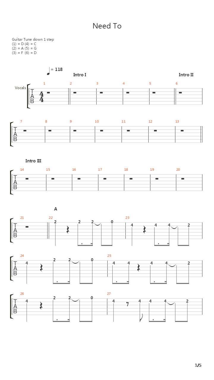 Need To吉他谱
