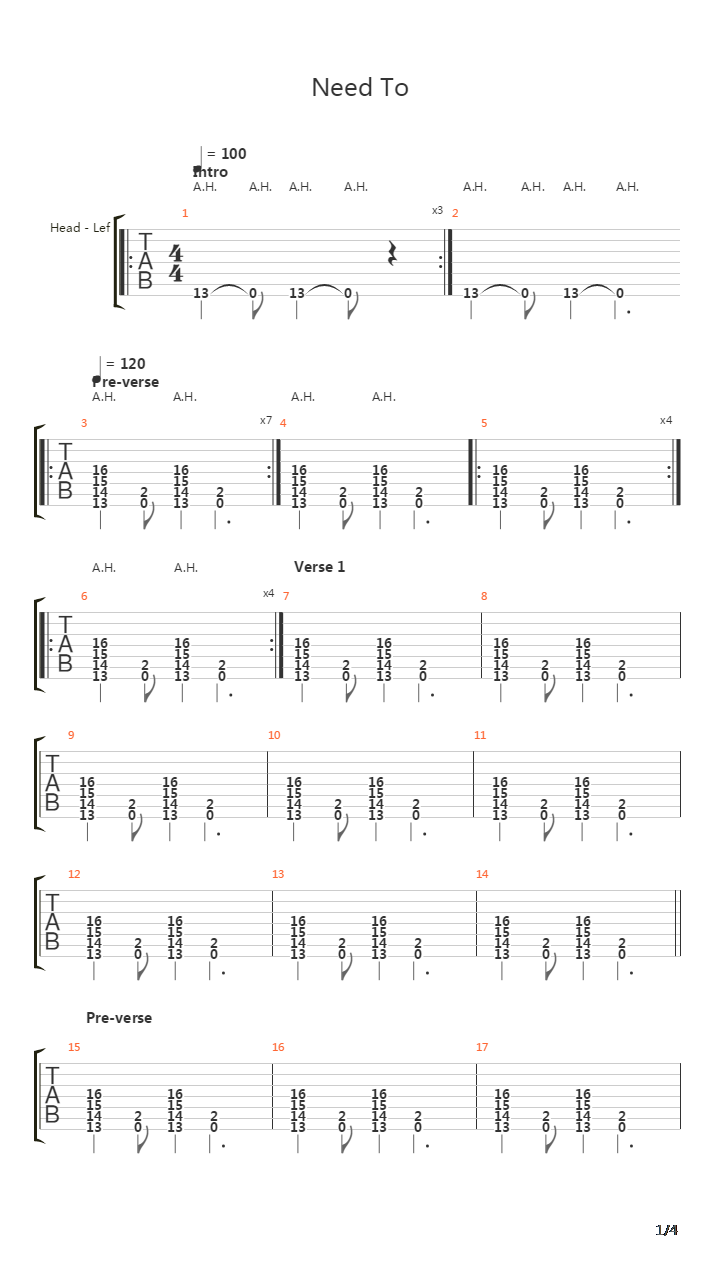 Need To吉他谱