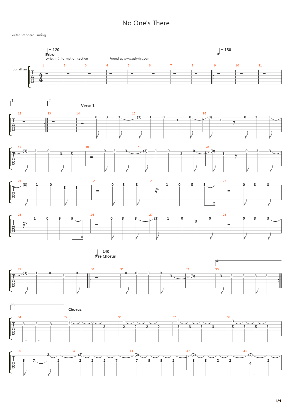 No Ones There吉他谱