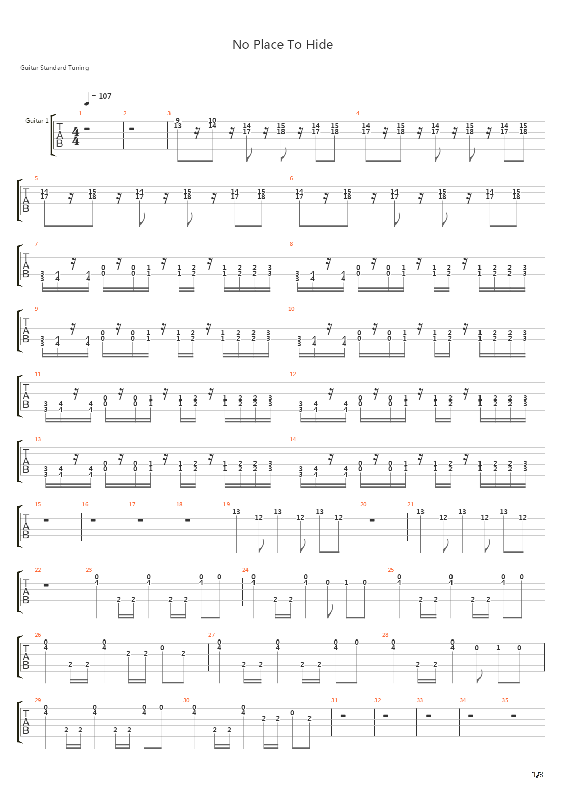 No Place To Hide吉他谱