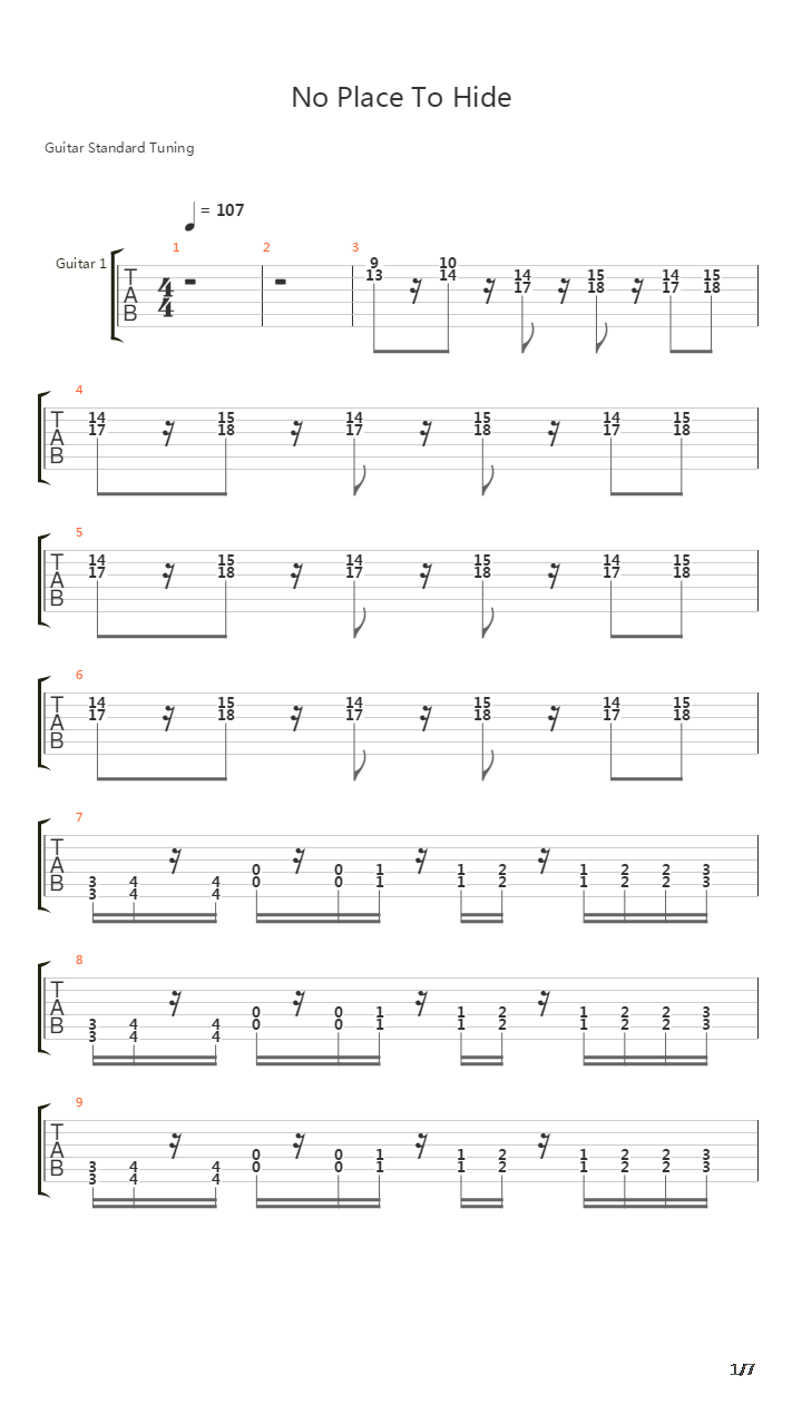 No Place To Hide吉他谱