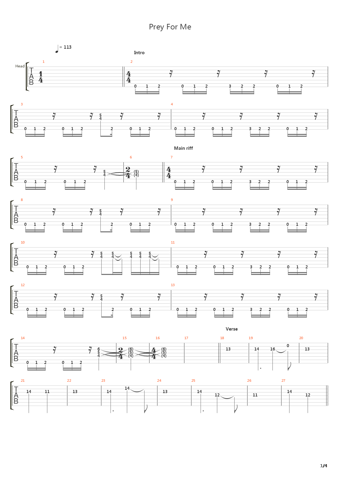 Prey For Me吉他谱