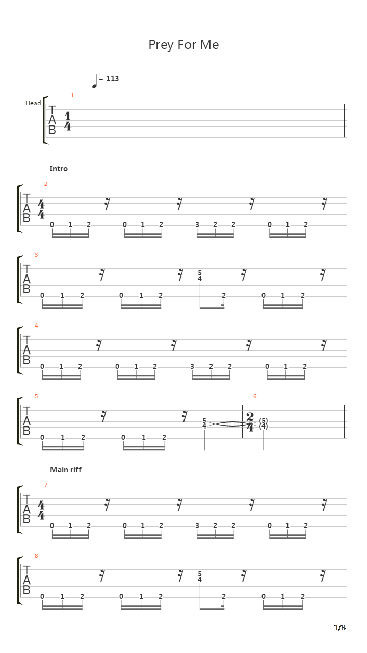 Prey For Me吉他谱