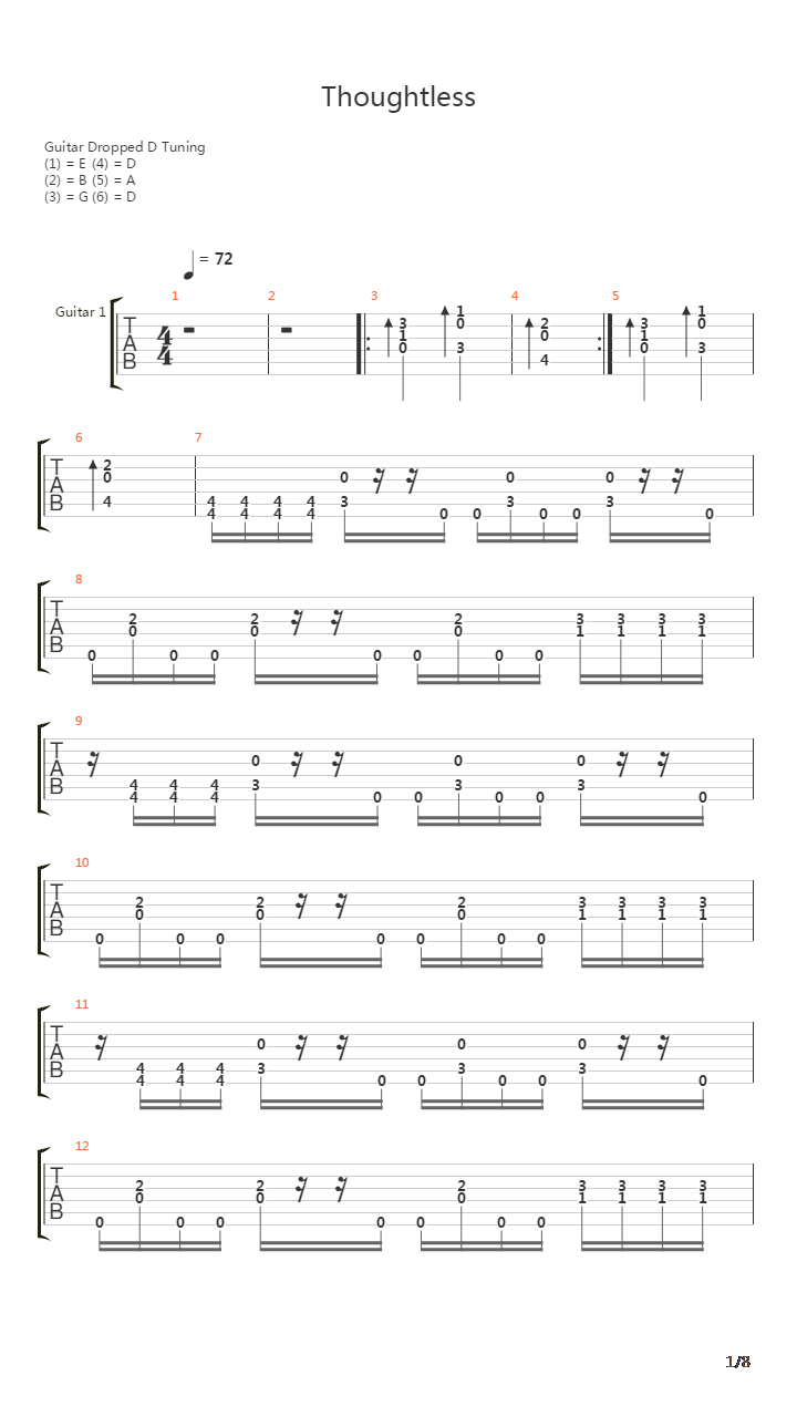 Thoughtless吉他谱