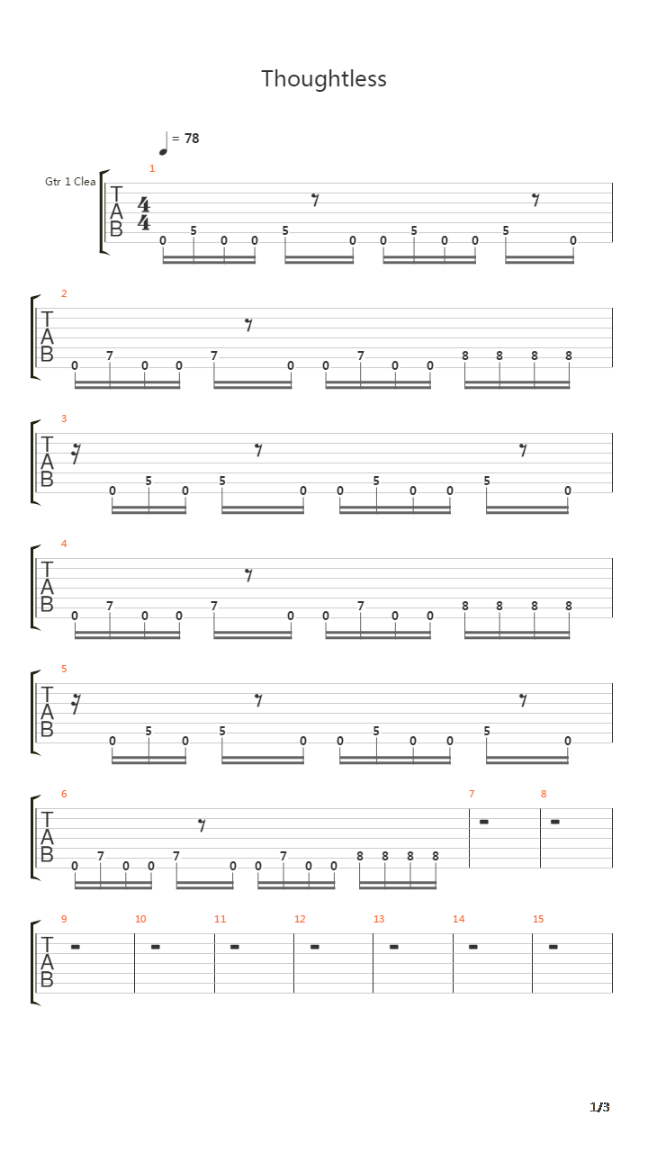 Thoughtless吉他谱