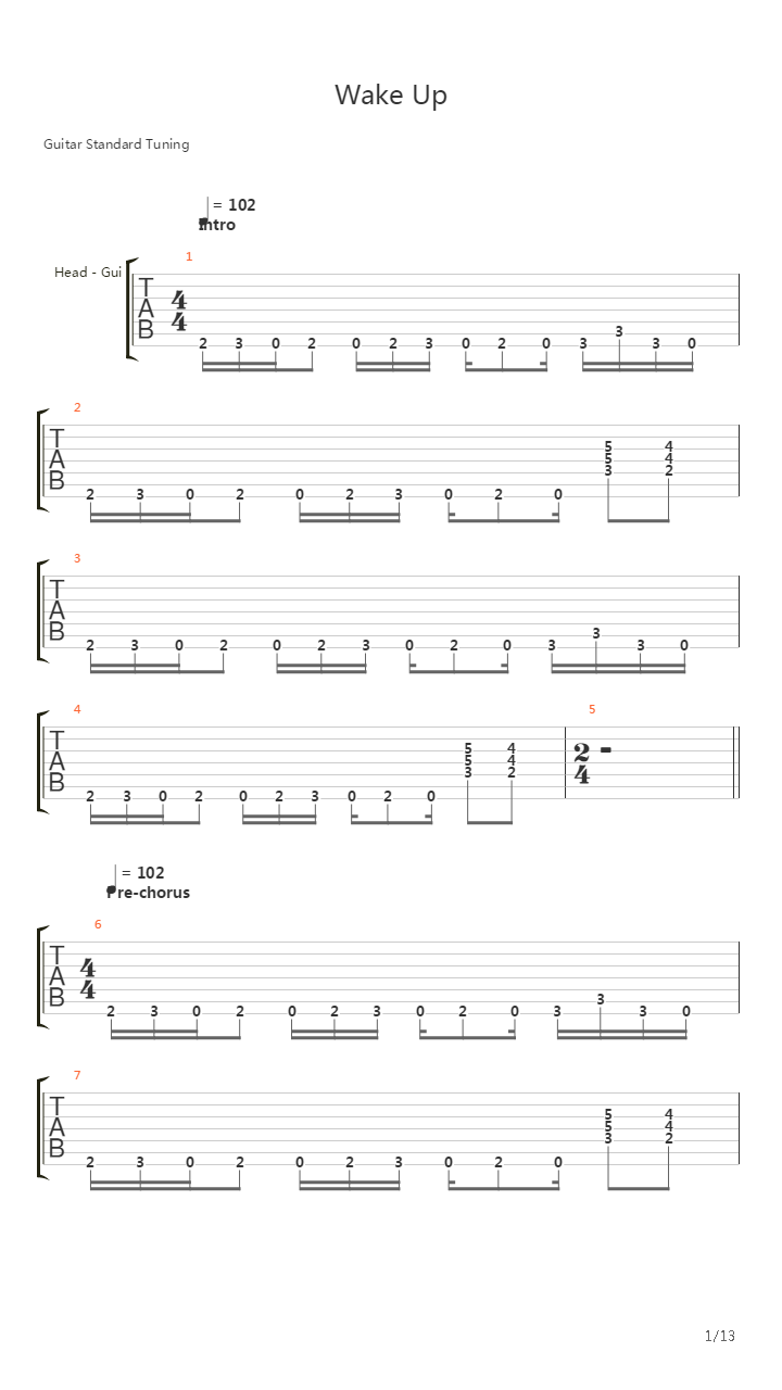 Wake Up吉他谱
