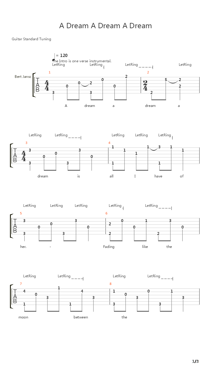 A Dream A Dream A Dream吉他谱