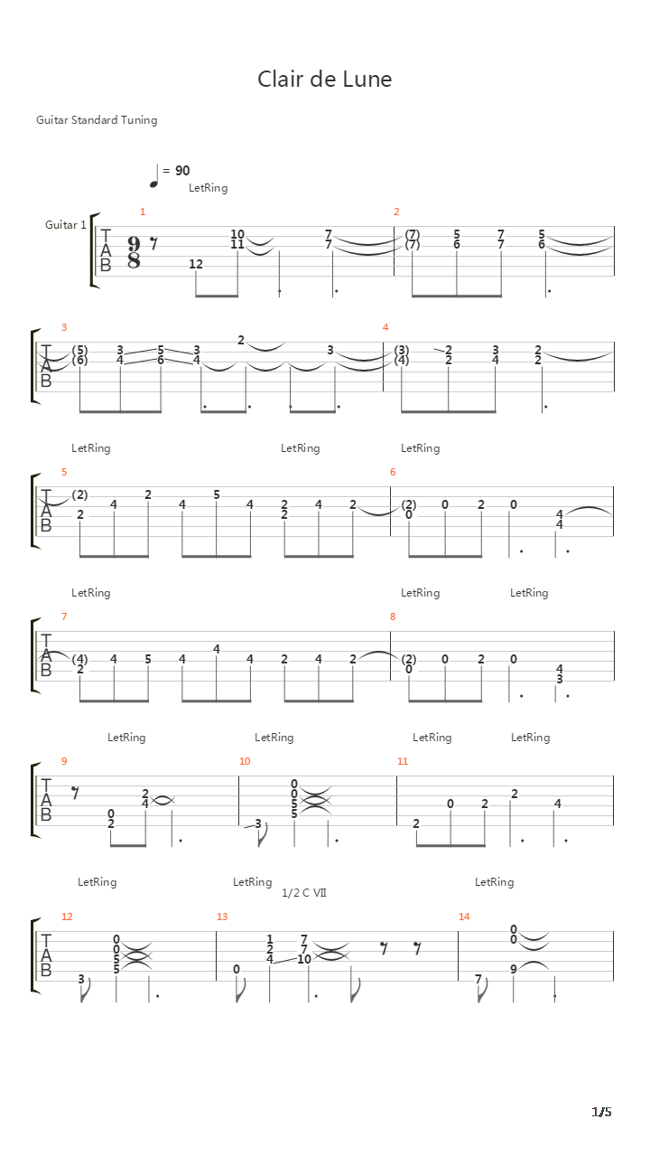 Clair De Lune吉他谱