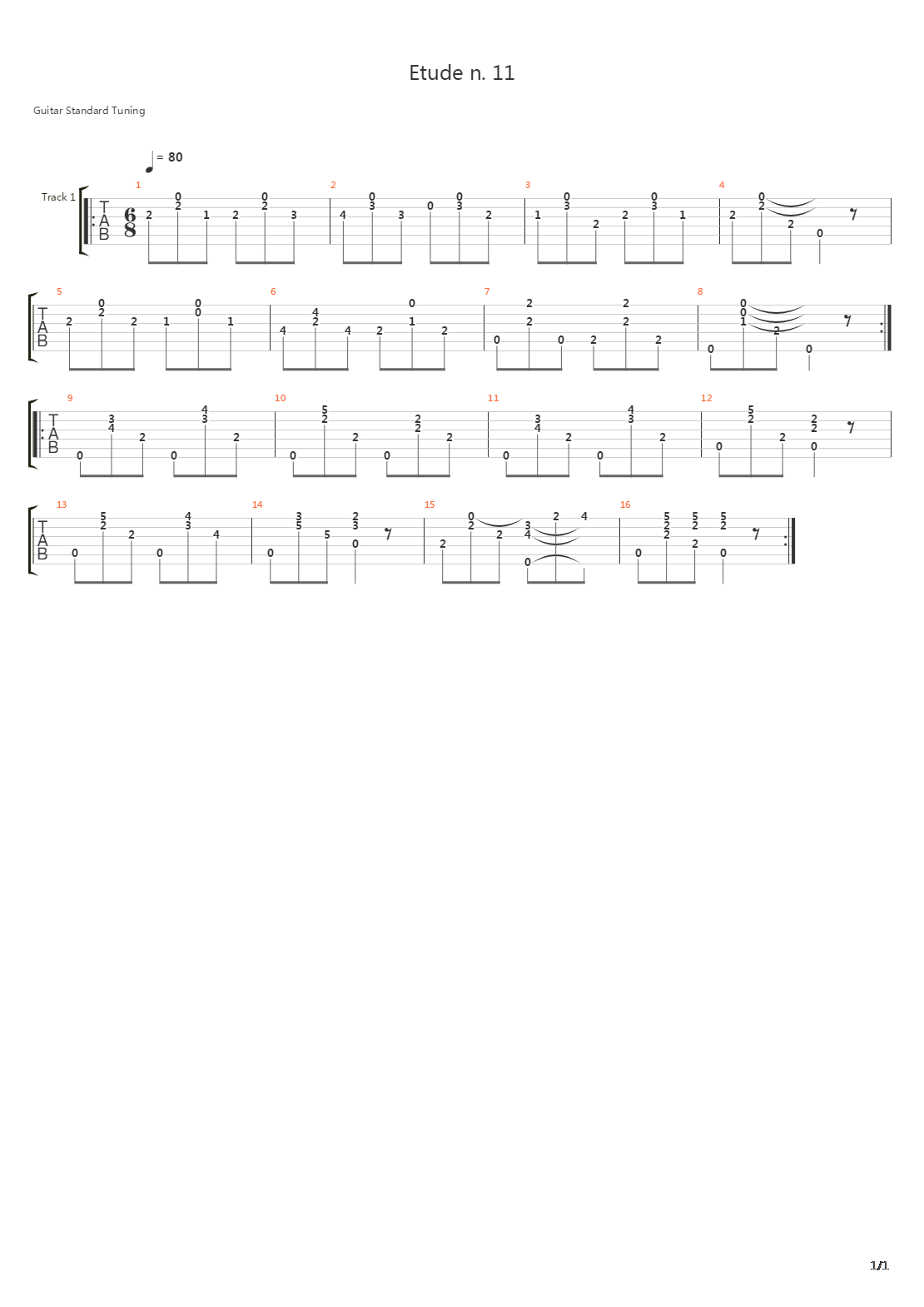 Etude N 11 Metodo De Guitarra - First Part吉他谱