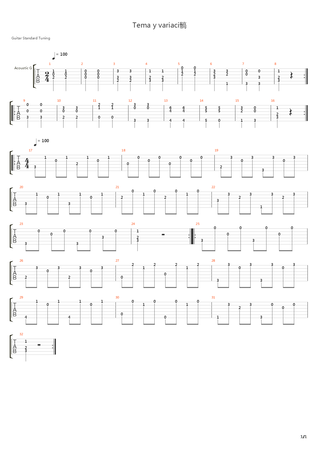 Tema Y Variacin吉他谱